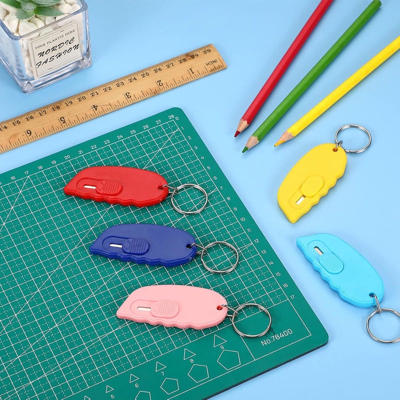 Minatee 12 Pack Mini Box Cutter Portable Mini Keychain Box Cutter with Auto Retractable Blade Pocket Utility Knives Small Letter Opener for Opening Packages(Classical Color) - Image 3